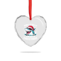 Funny Xmas Shark Heart Crystal Glass Ornament Have A Holly Jawly Christmas Santa Hat - Wonder Print Shop