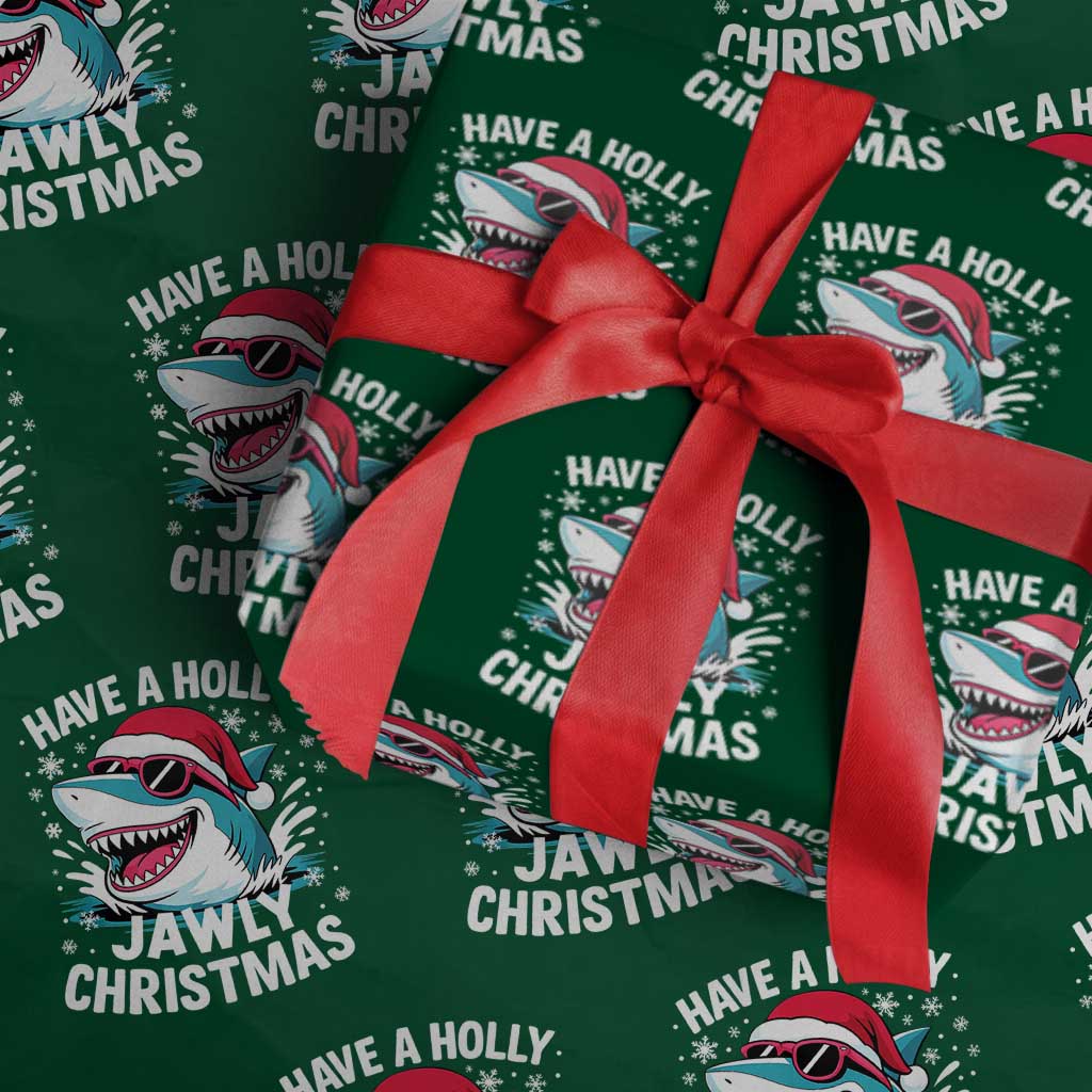 Funny Xmas Shark Wrapping Paper Roll Have A Holly Jawly Christmas Santa Hat - Wonder Print Shop