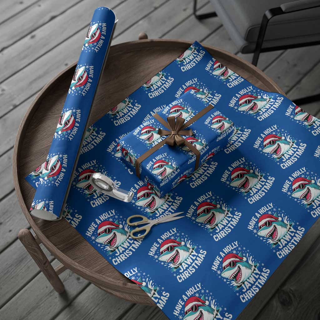 Funny Xmas Shark Wrapping Paper Roll Have A Holly Jawly Christmas Santa Hat - Wonder Print Shop