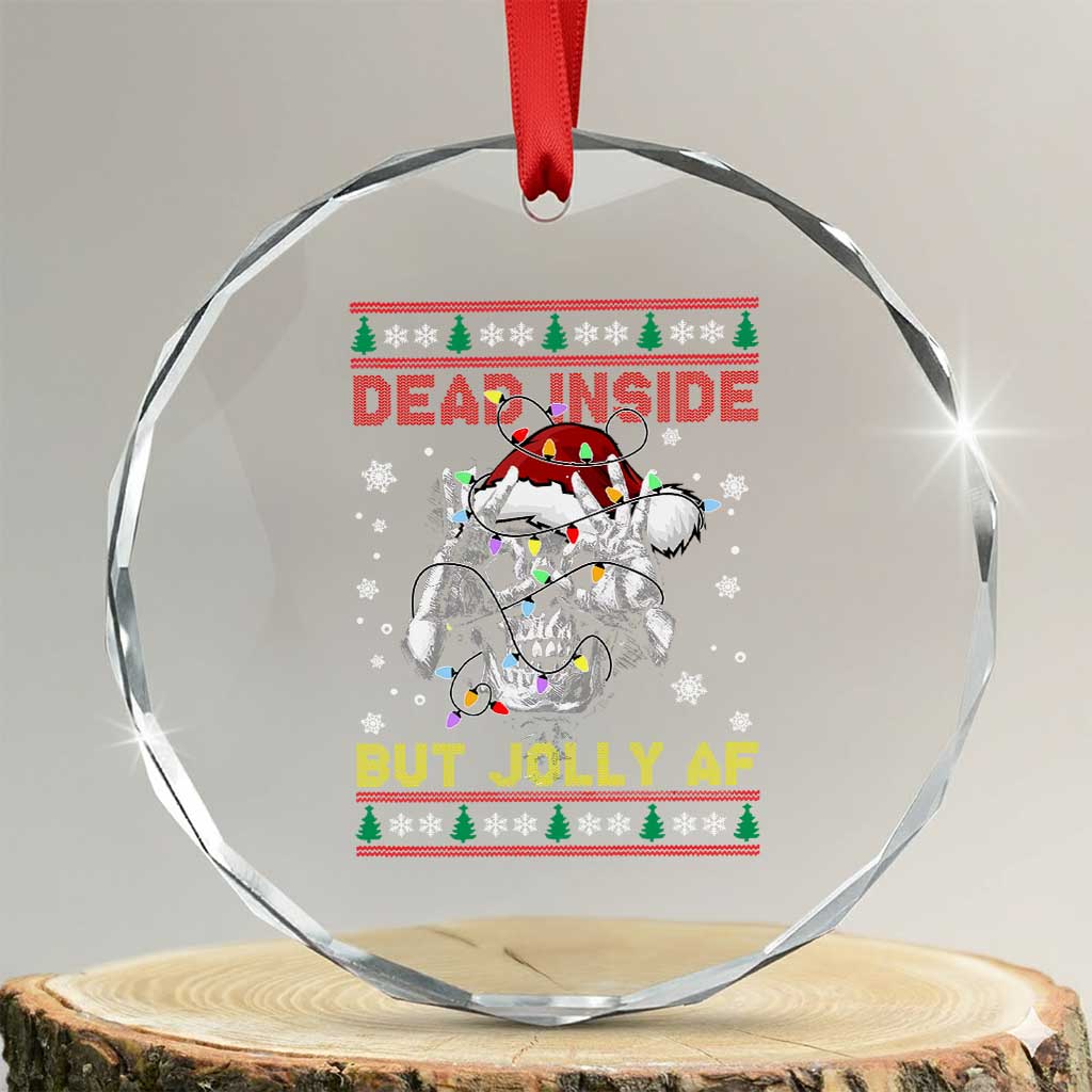 Funny Xmas Skeleton Crystal Glass Ornament Dead Inside But Jolly AF Santa Hat TS11