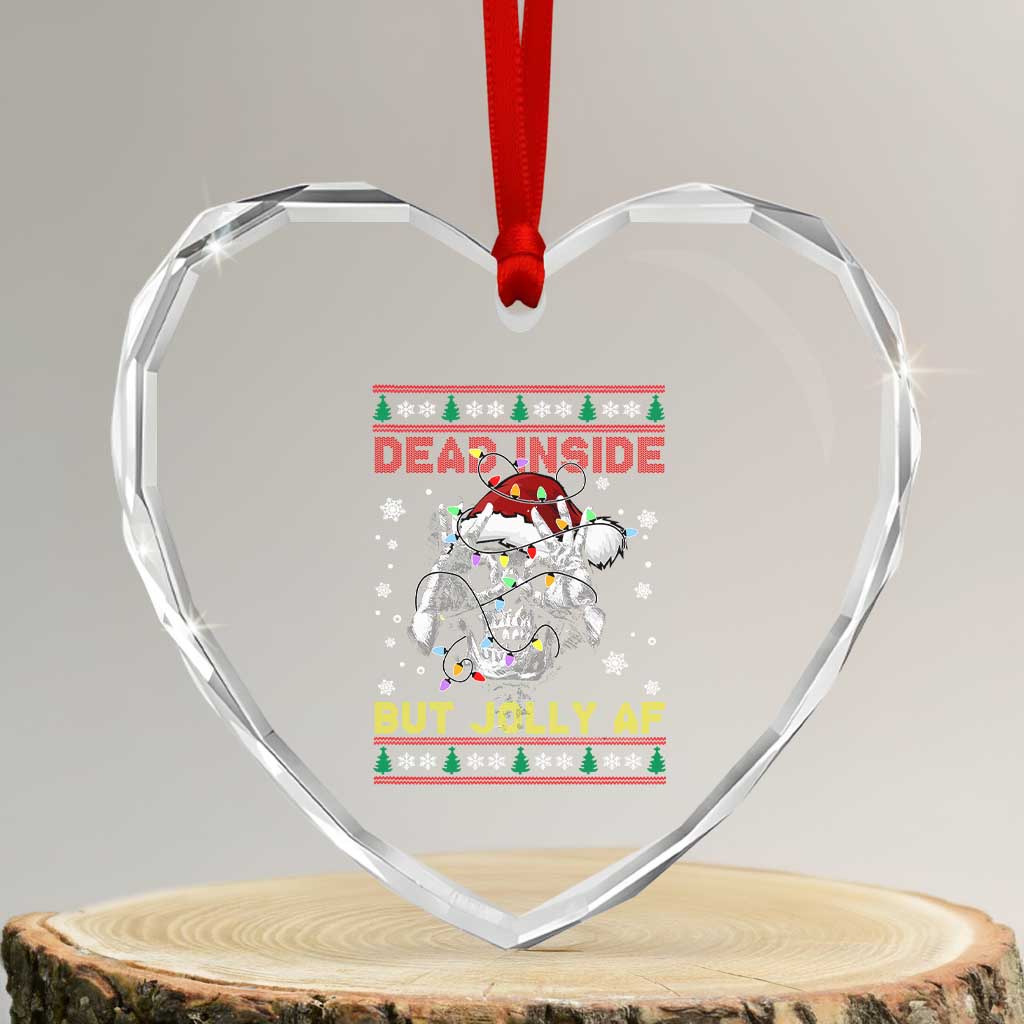 Funny Xmas Skeleton Heart Crystal Glass Ornament Dead Inside But Jolly AF Santa Hat - Wonder Print Shop
