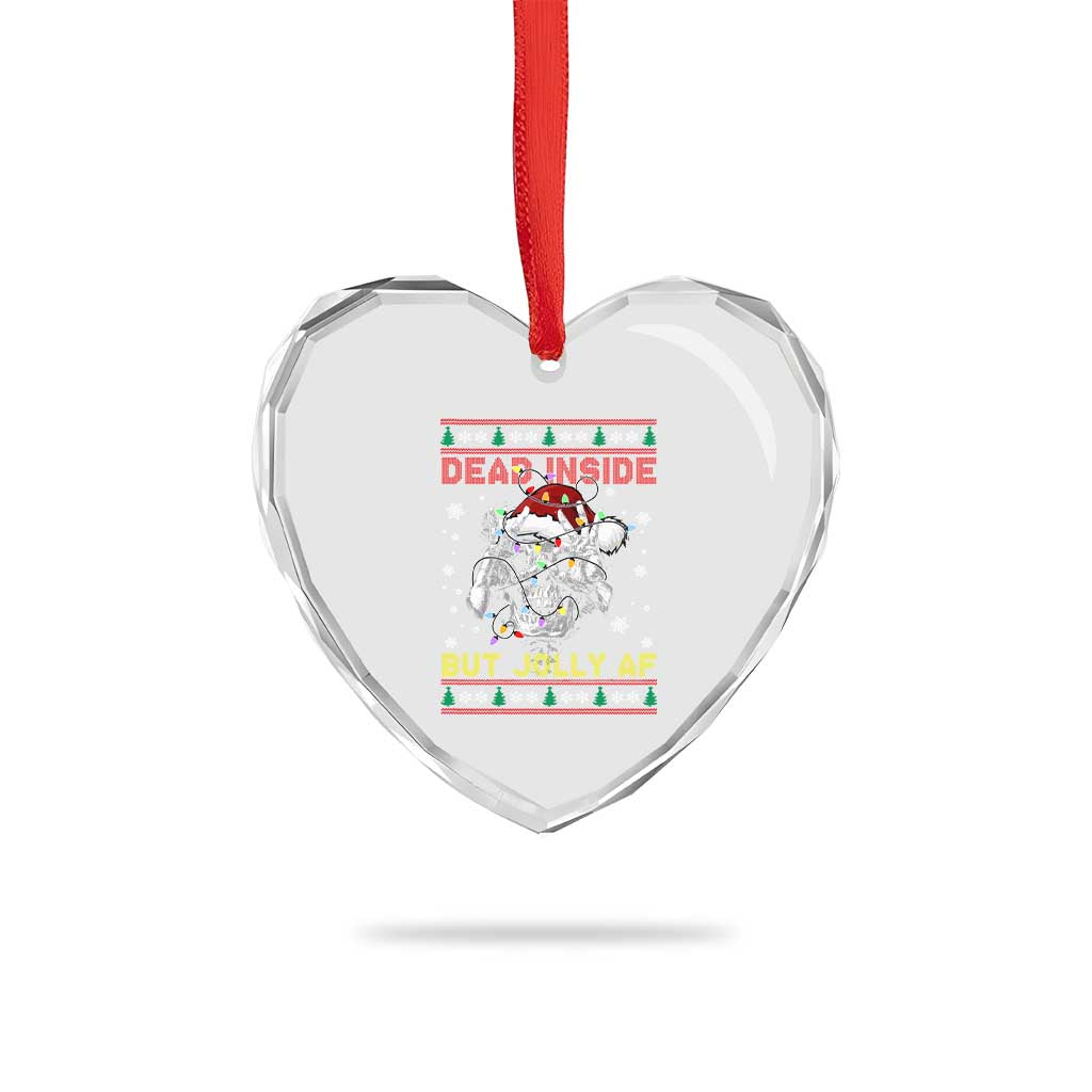Funny Xmas Skeleton Heart Crystal Glass Ornament Dead Inside But Jolly AF Santa Hat - Wonder Print Shop