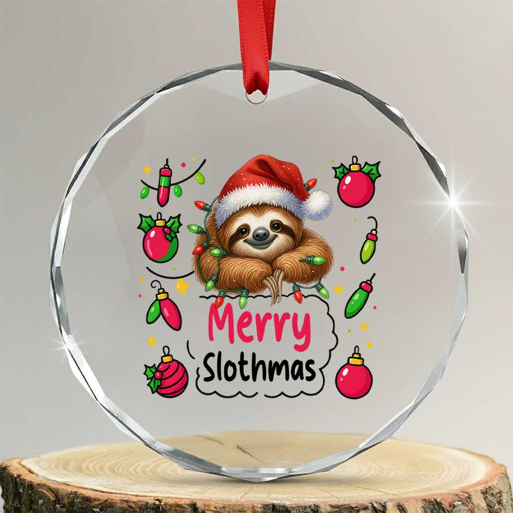 Funny Xmas Sloth Crystal Glass Ornament Merry Slothmas TS12