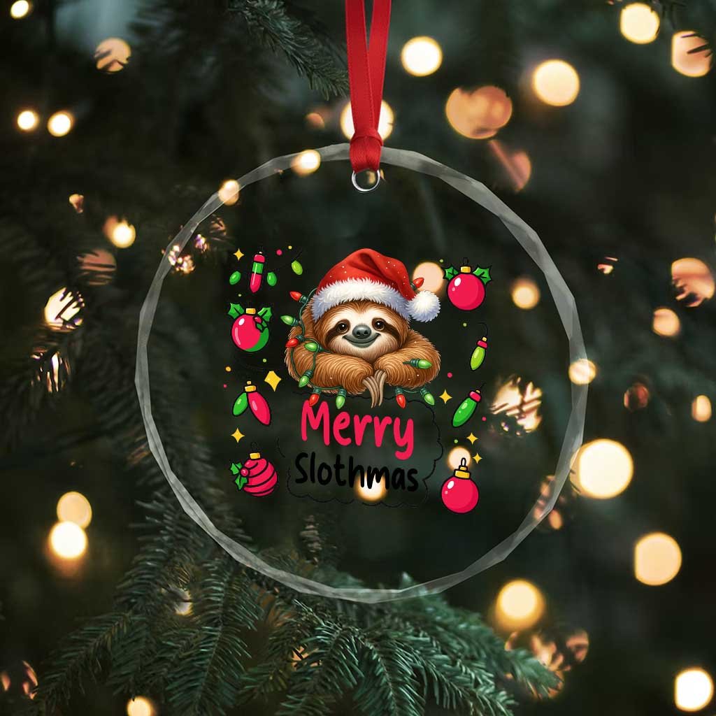 Funny Xmas Sloth Crystal Glass Ornament Merry Slothmas TS12