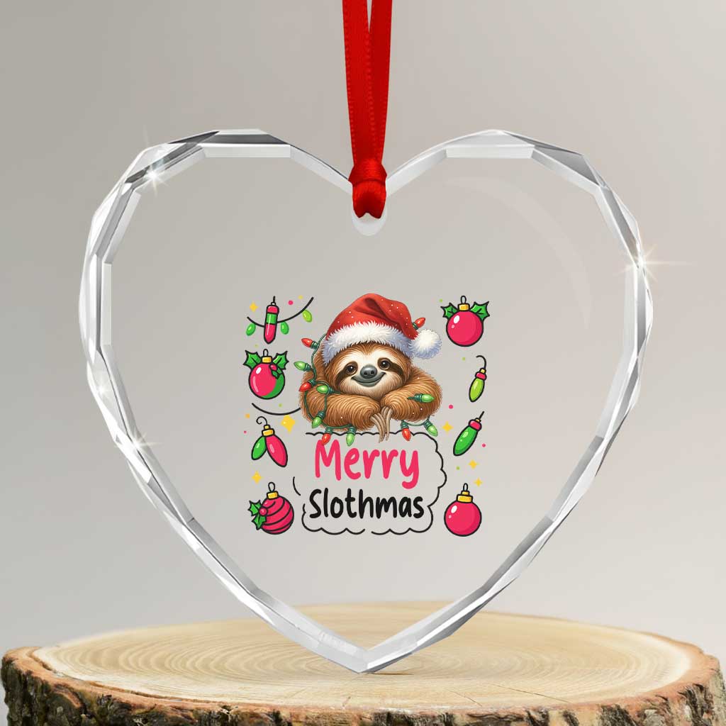 Funny Xmas Sloth Heart Crystal Glass Ornament Merry Slothmas - Wonder Print Shop