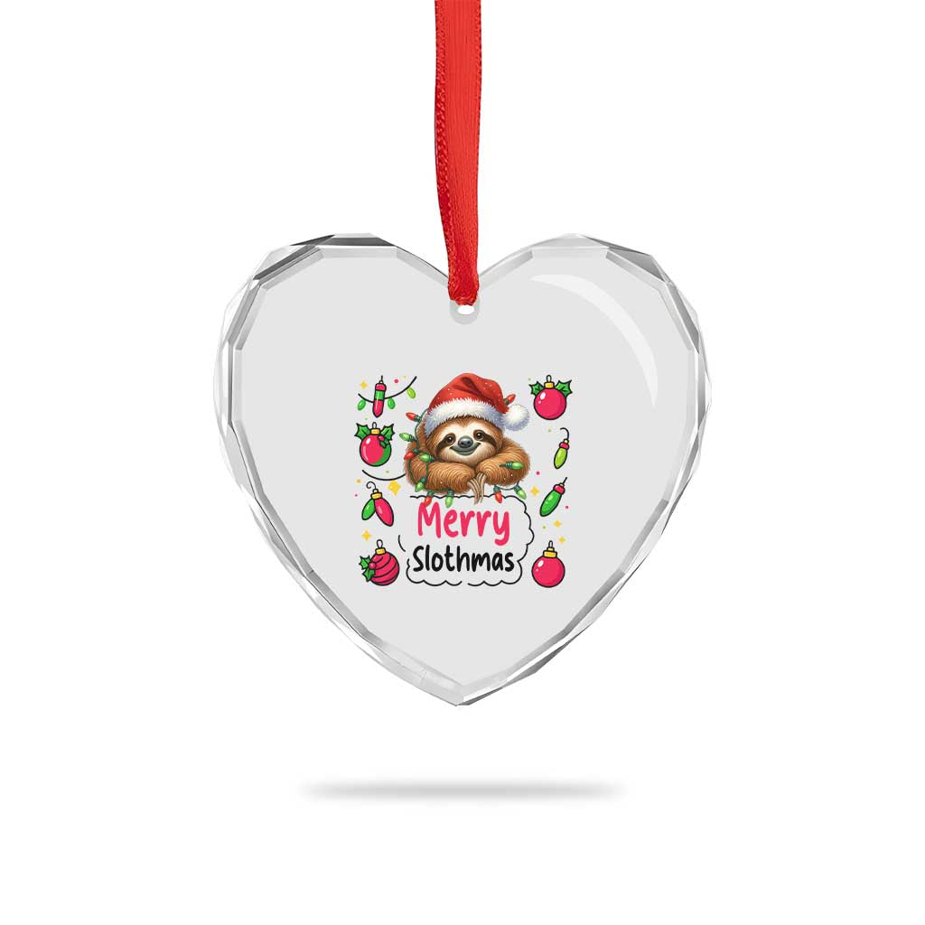 Funny Xmas Sloth Heart Crystal Glass Ornament Merry Slothmas - Wonder Print Shop