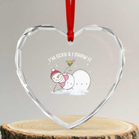 Funny Xmas Snowman Heart Crystal Glass Ornament I Am Sexy And I Snow It - Wonder Print Shop
