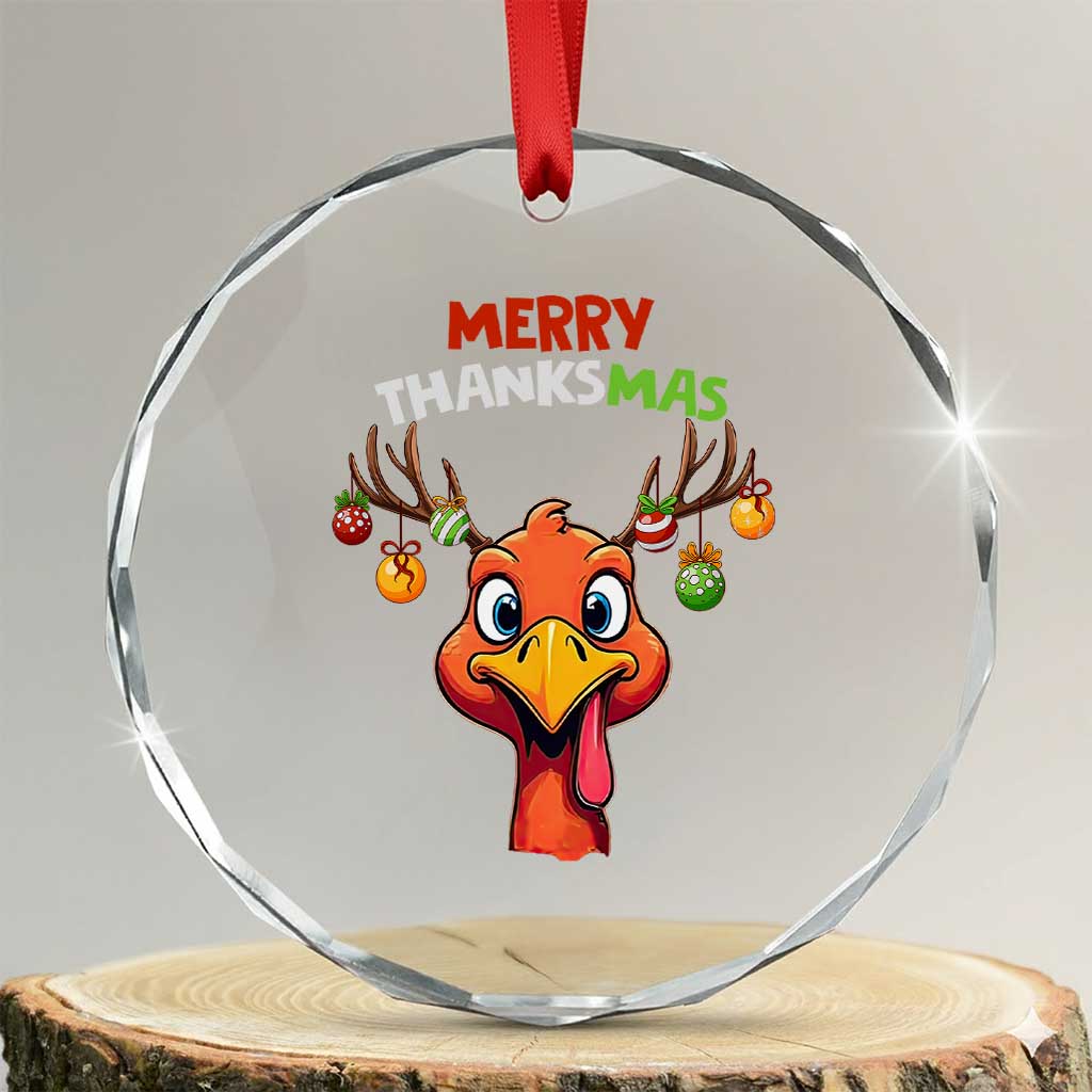 Funny Xmas Thanksgiving Crystal Glass Ornament Merry Thanksmas Turkey Reindeer Antler Baubles TS11