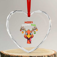 Funny Xmas Thanksgiving Heart Crystal Glass Ornament Merry Thanksmas Turkey Reindeer Antler Baubles - Wonder Print Shop