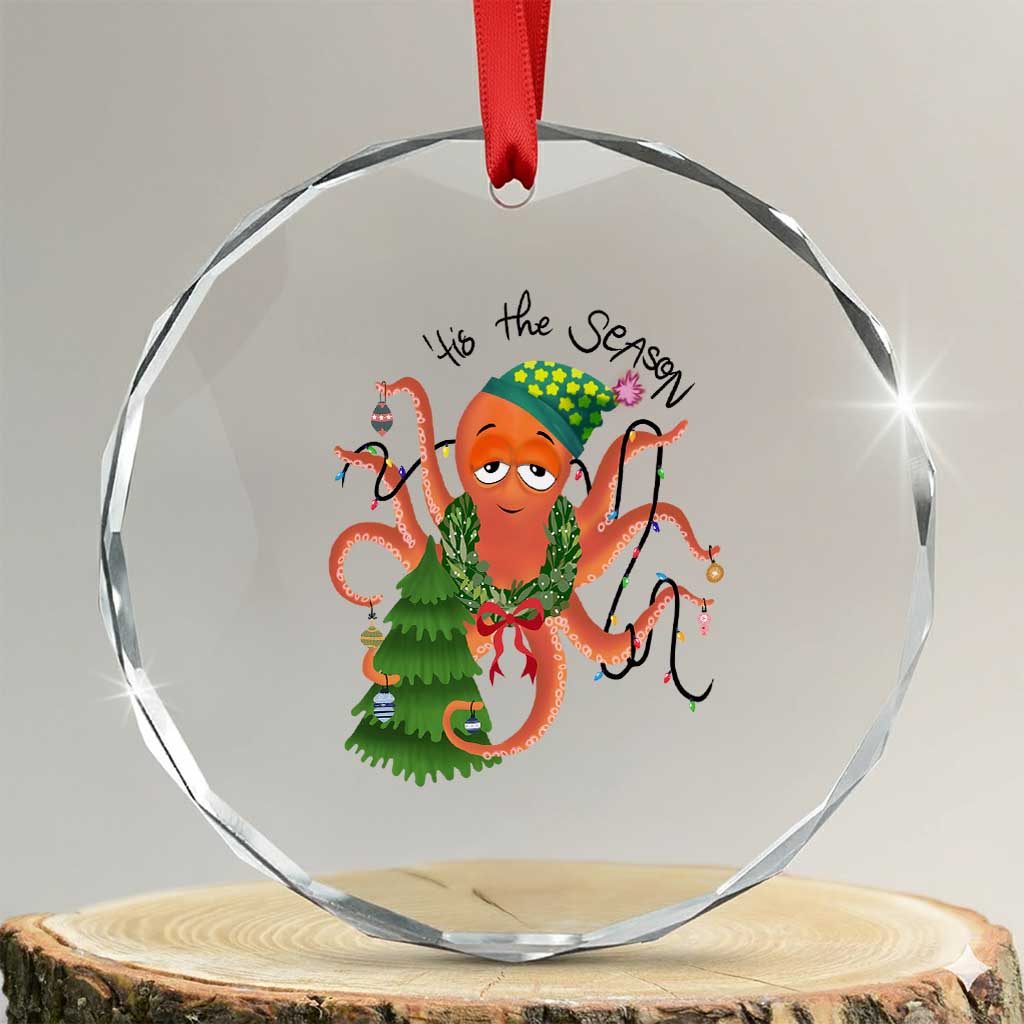 Funny Xmas Tree Octopus Tis The Season Crystal Glass Ornament TS09