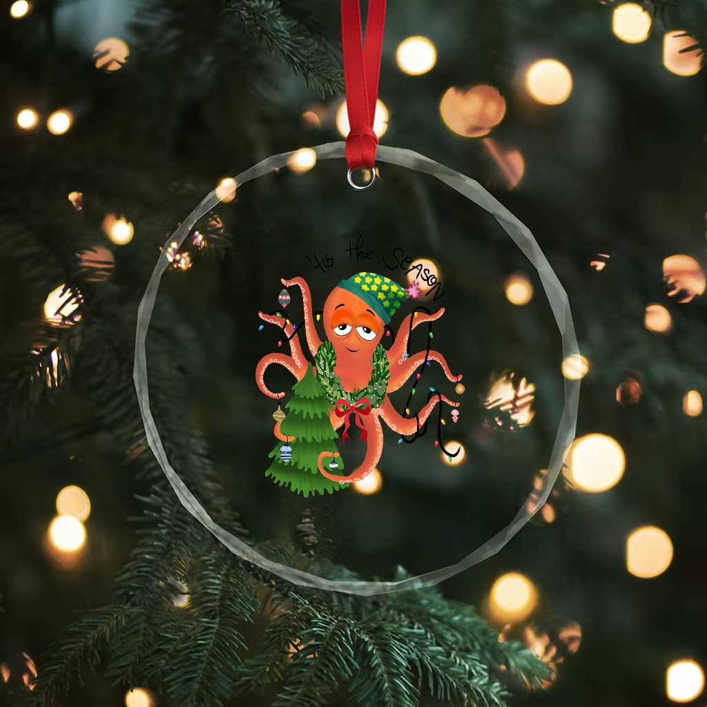 Funny Xmas Tree Octopus Tis The Season Crystal Glass Ornament TS09