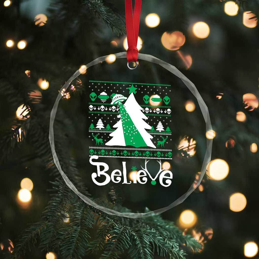 Funny Xmas UFO Believe Crystal Glass Ornament TS09