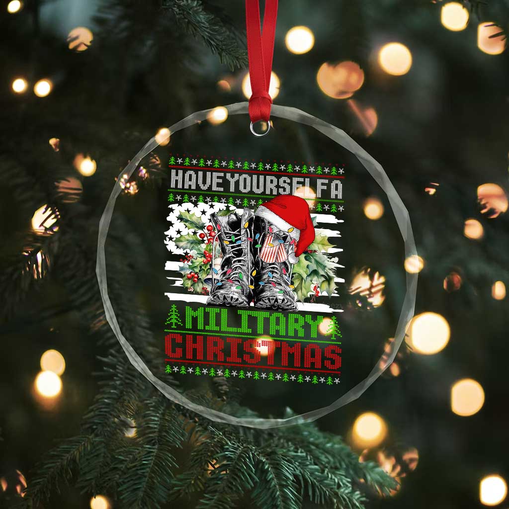 Funny Xmas Veteran Crystal Glass Ornament Have Yourself A Military Christmas TS09