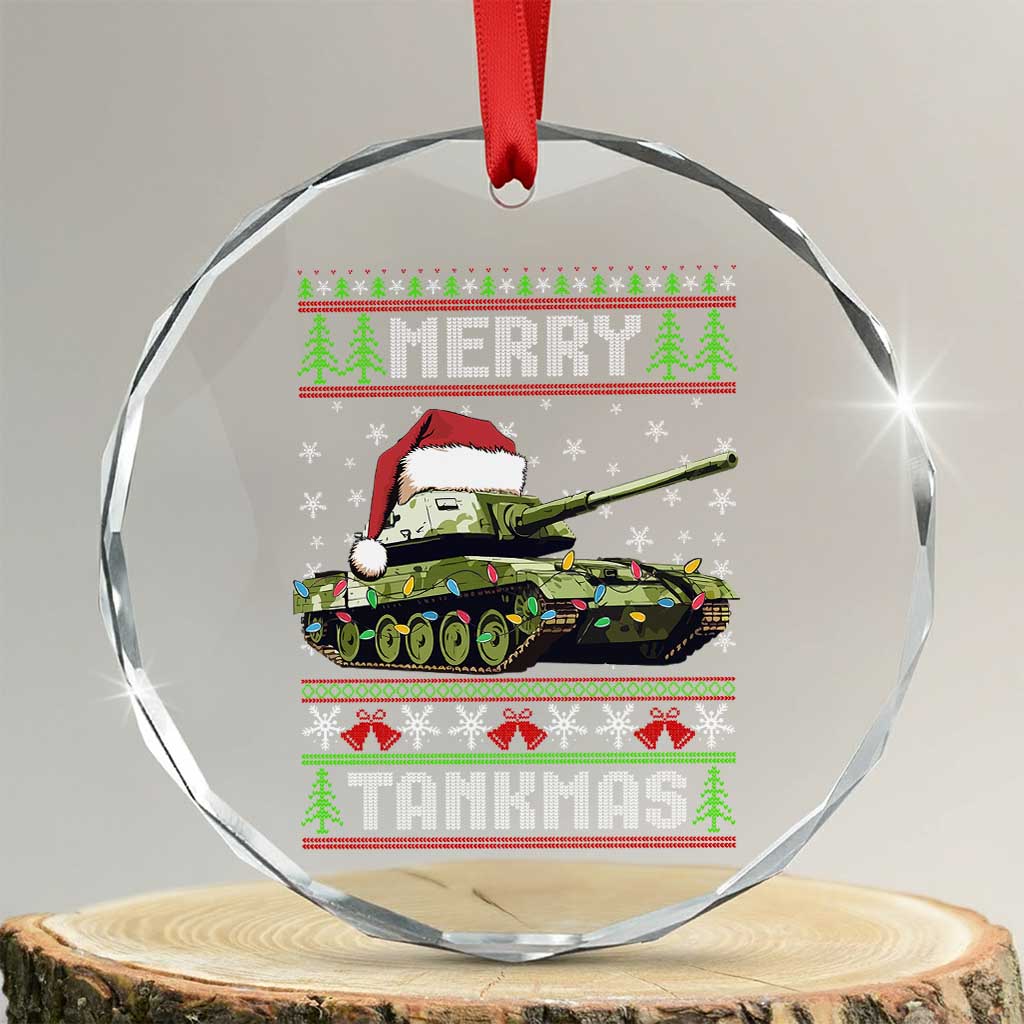 Funny Xmas Veteran Crystal Glass Ornament Merry Tankmas Tank Military Army TS09