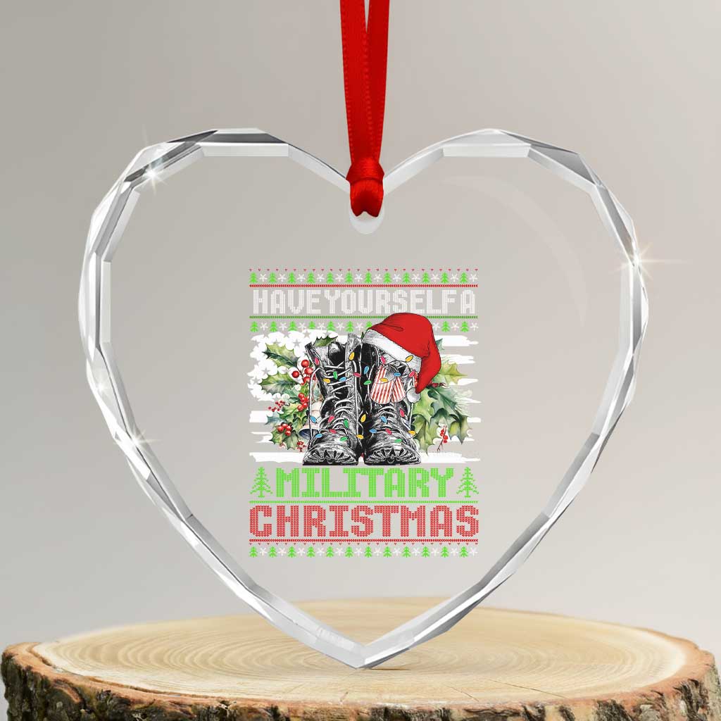 Funny Xmas Veteran Heart Crystal Glass Ornament Have Yourself A Military Christmas - Wonder Print Shop