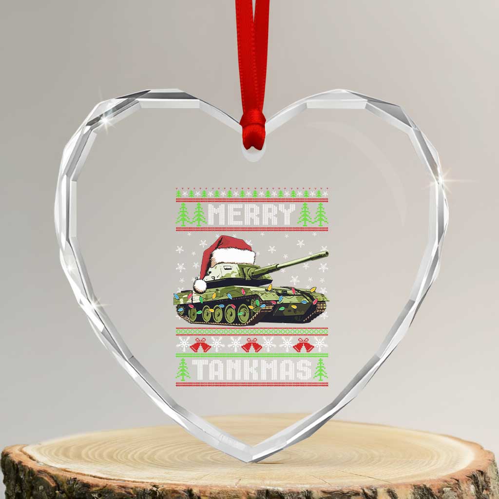 Funny Xmas Veteran Heart Crystal Glass Ornament Merry Tankmas Tank Military Army - Wonder Print Shop