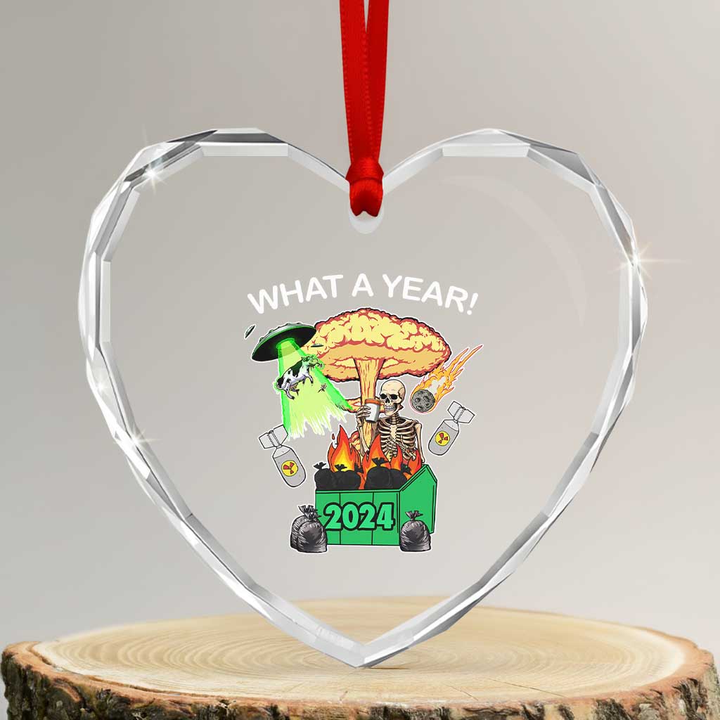 Funny Xmas What A Year Dumpster Fire Heart Crystal Glass Ornament - Wonder Print Shop