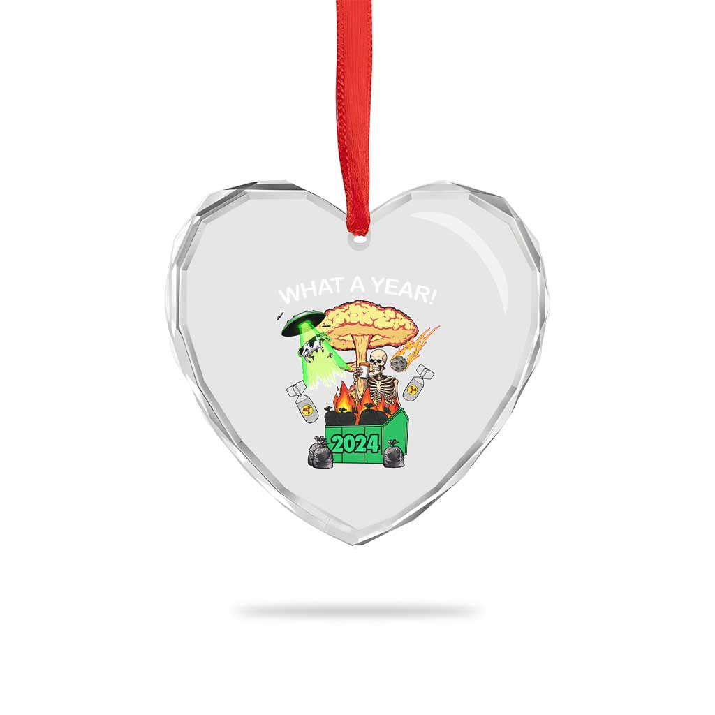 Funny Xmas What A Year Dumpster Fire Heart Crystal Glass Ornament - Wonder Print Shop