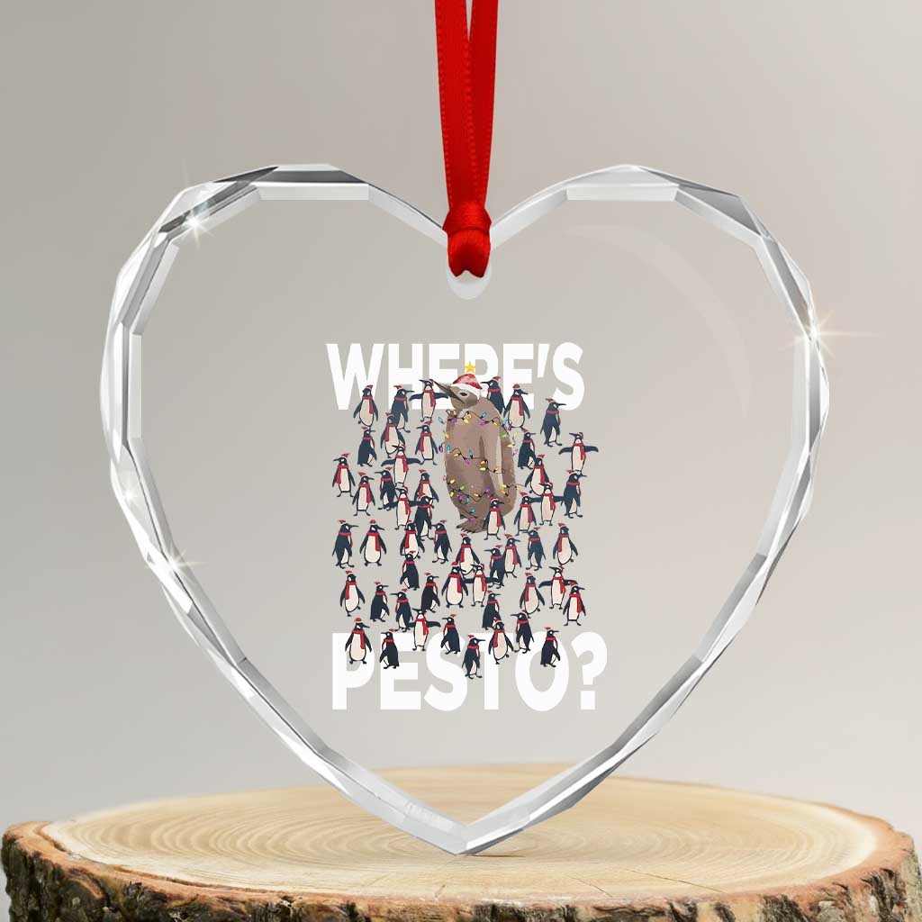 Funny Xmas Where’s Pesto Heart Crystal Glass Ornament - Wonder Print Shop