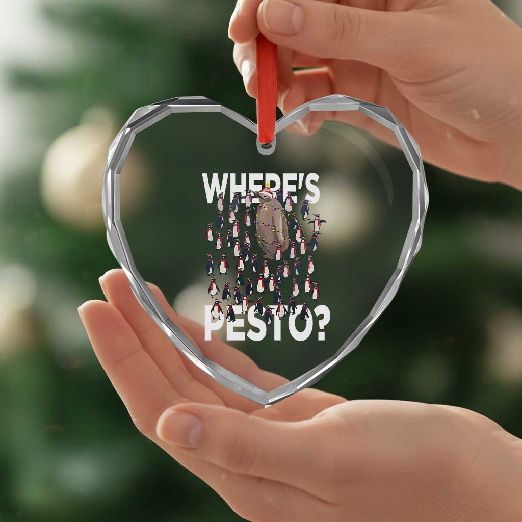 Funny Xmas Where’s Pesto Heart Crystal Glass Ornament - Wonder Print Shop