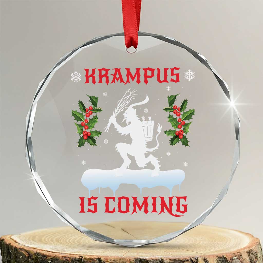 Funny Xmas Yule Krampus Is Coming Mistletoe Crystal Glass Ornament - Wonder Print Shop