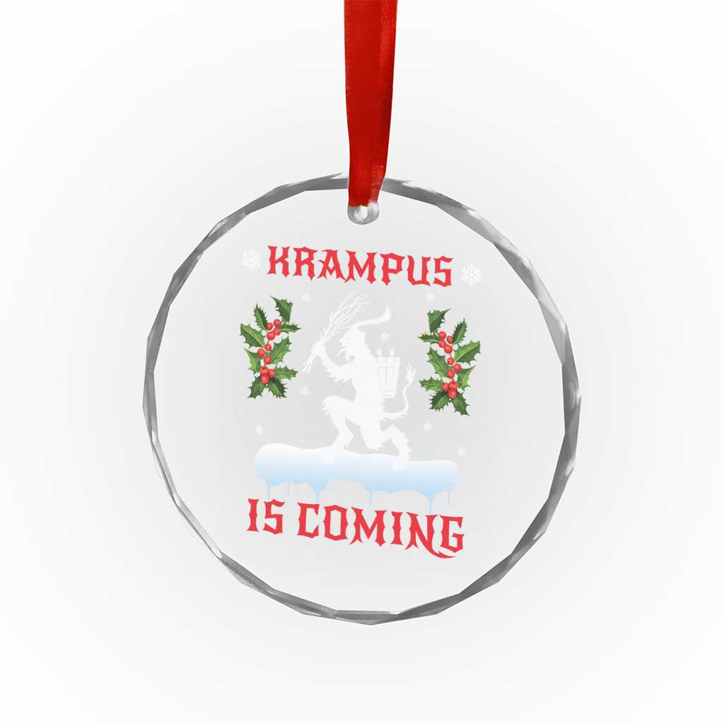 Funny Xmas Yule Krampus Is Coming Mistletoe Crystal Glass Ornament - Wonder Print Shop
