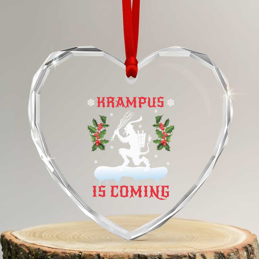 Funny Xmas Yule Krampus Is Coming Mistletoe Heart Crystal Glass Ornament - Wonder Print Shop
