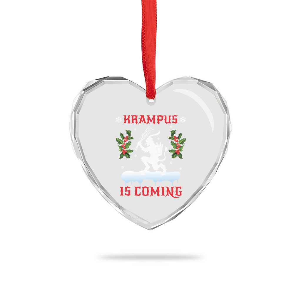 Funny Xmas Yule Krampus Is Coming Mistletoe Heart Crystal Glass Ornament - Wonder Print Shop