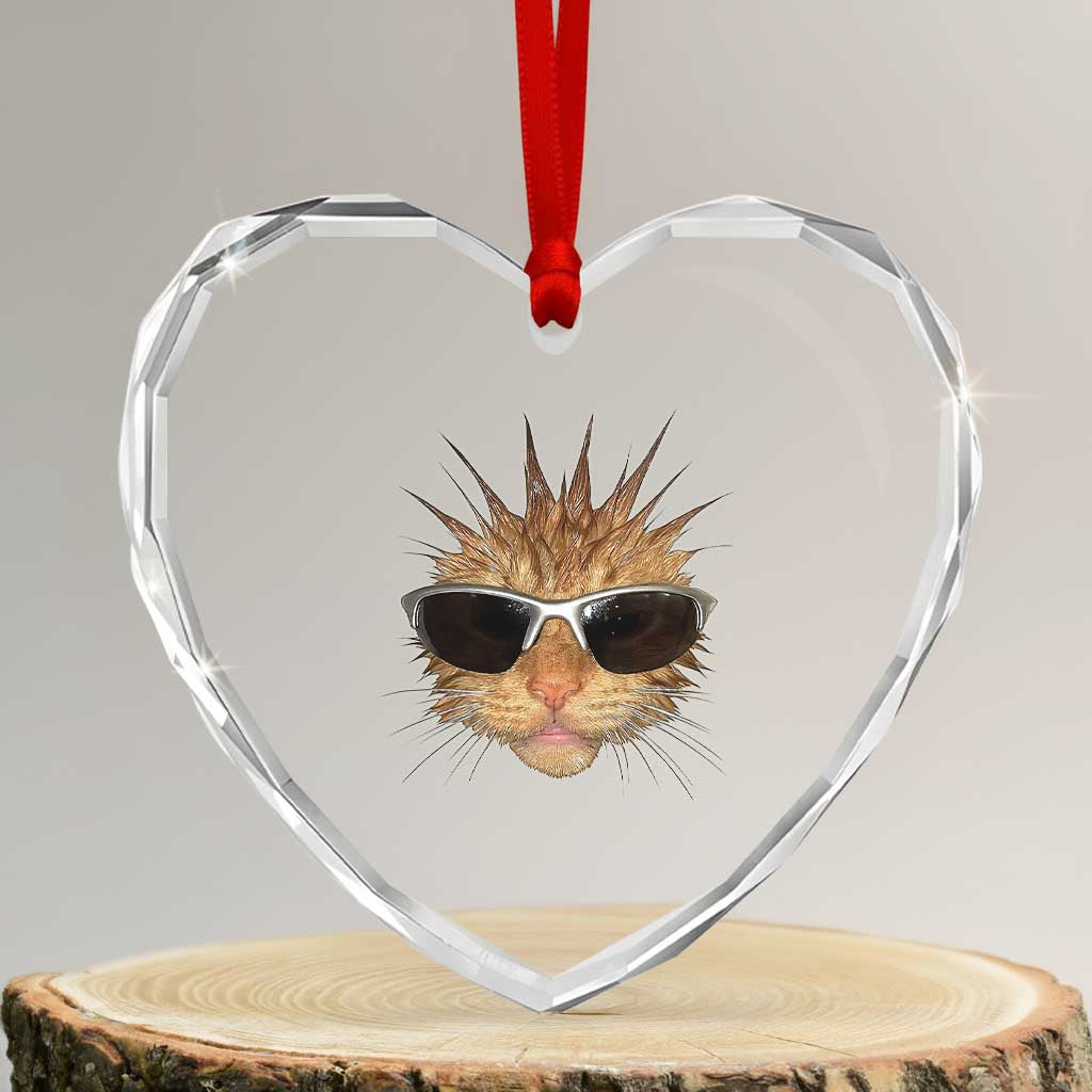 Funny Y2k Retro Cat Meme Heart Crystal Glass Ornament Vintage Cat Edgy Retro 90s Streetwear - Wonder Print Shop