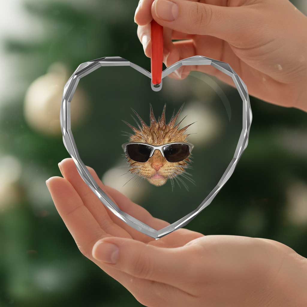 Funny Y2k Retro Cat Meme Heart Crystal Glass Ornament Vintage Cat Edgy Retro 90s Streetwear - Wonder Print Shop
