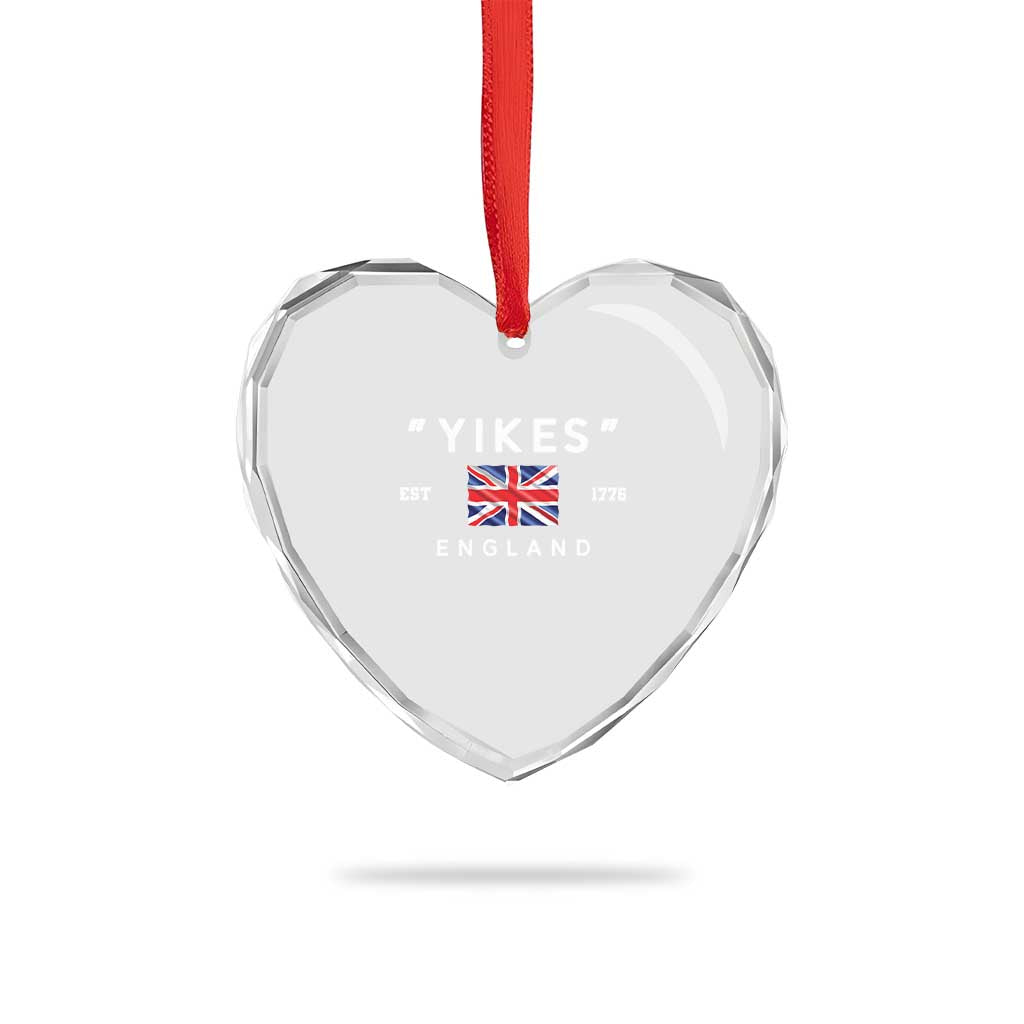 Funny Yikes England 1776 Heart Crystal Glass Ornament 4th Of July USA Union Jack Flag - Wonder Print Shop