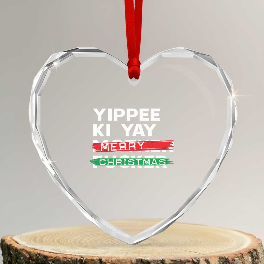 Funny Yippee Ki Yay Merry Xmas Heart Crystal Glass Ornament Nakatomi Plaza Brushed - Wonder Print Shop