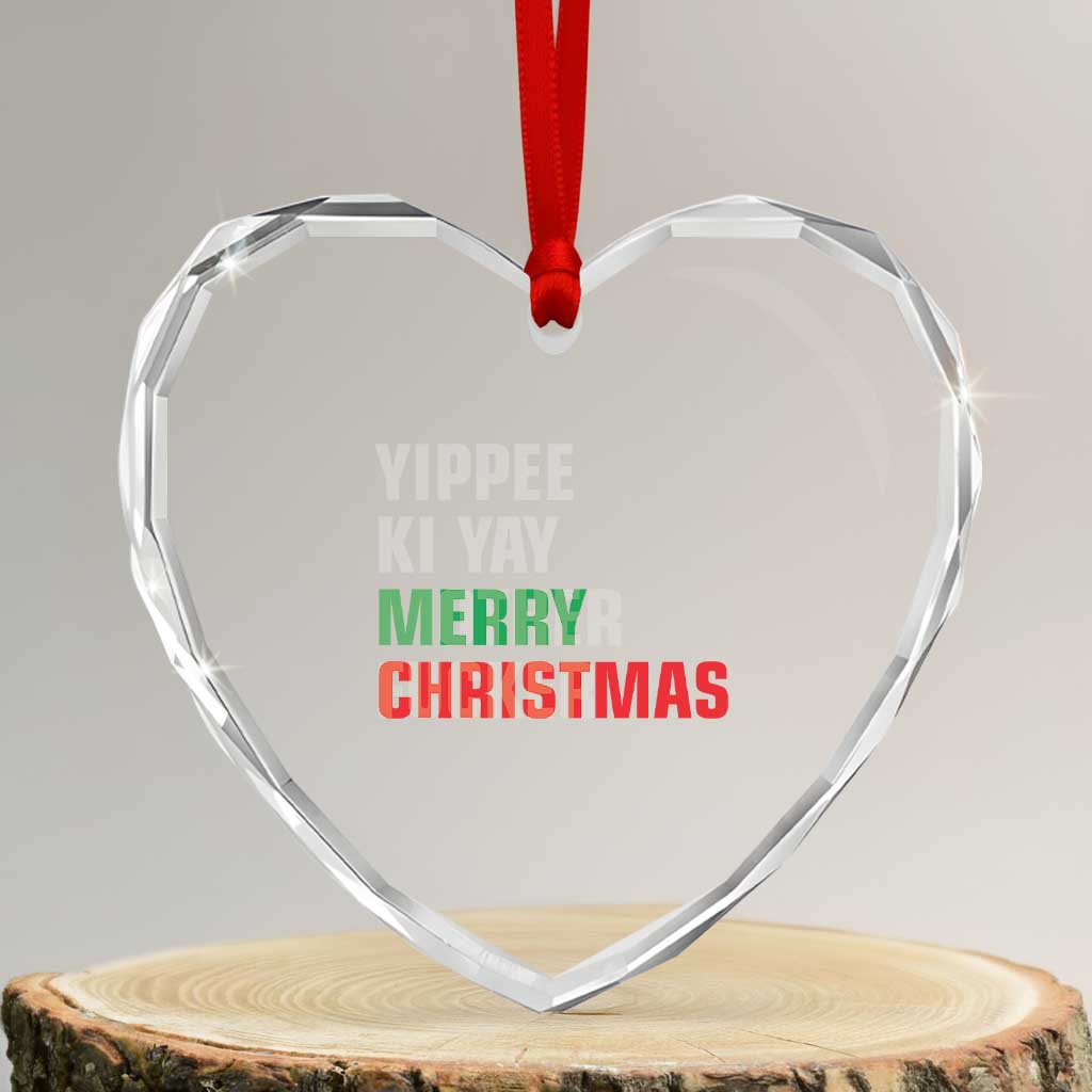 Funny Yippee Ki Yay Merry Xmas Heart Crystal Glass Ornament Xmas Nakatomi Plaza Hiden Text - Wonder Print Shop