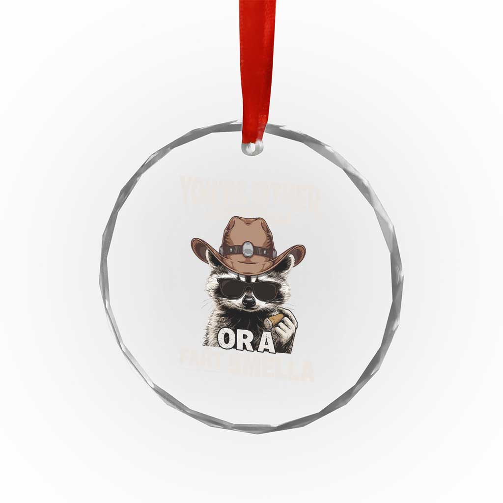 Funny You're Either A Smart Fella Or A Fart Smella Crystal Glass Ornament Cowboy Racoon TS11