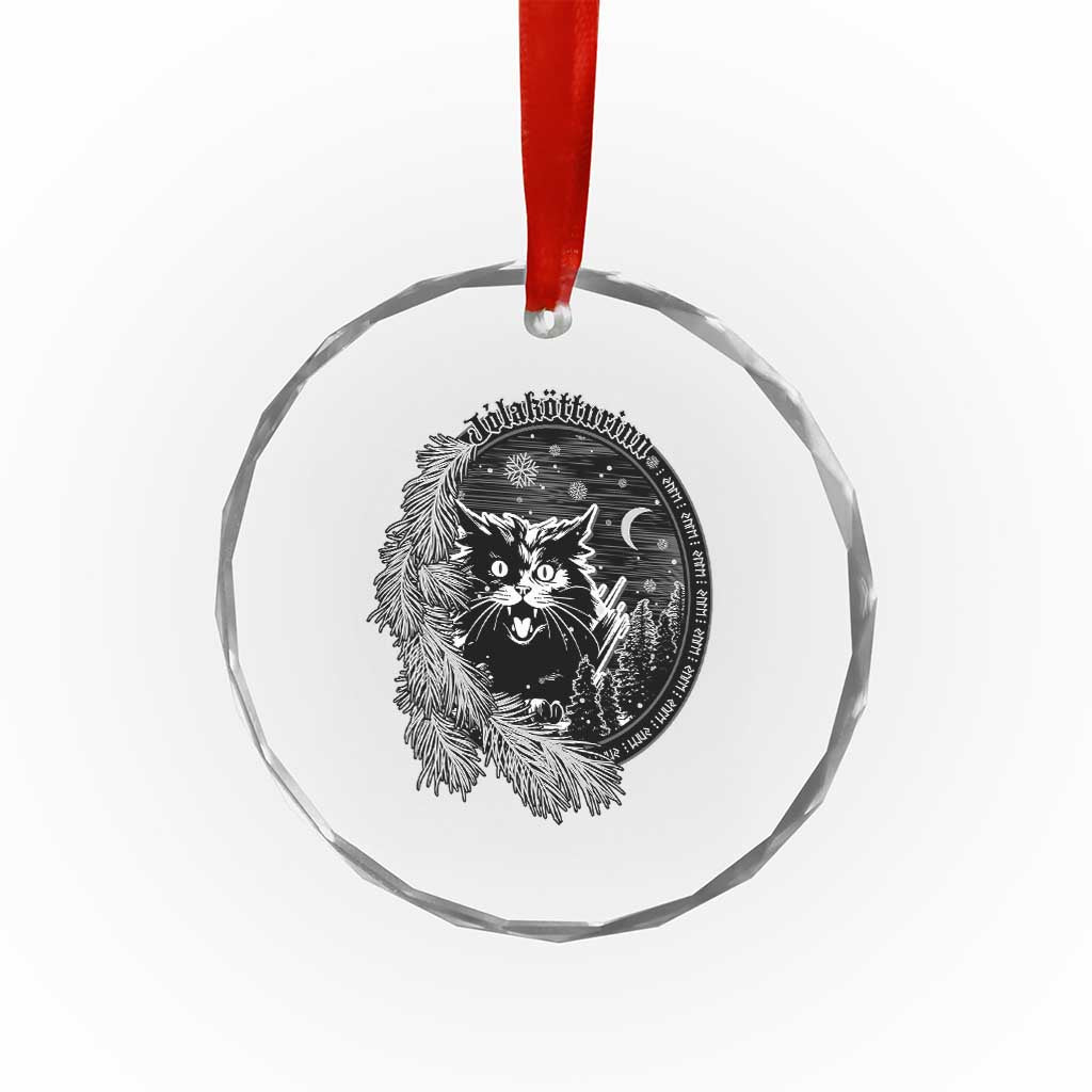 Funny Yule Black Cat Mistletoe Jolakotturinn Crystal Glass Ornament TS11
