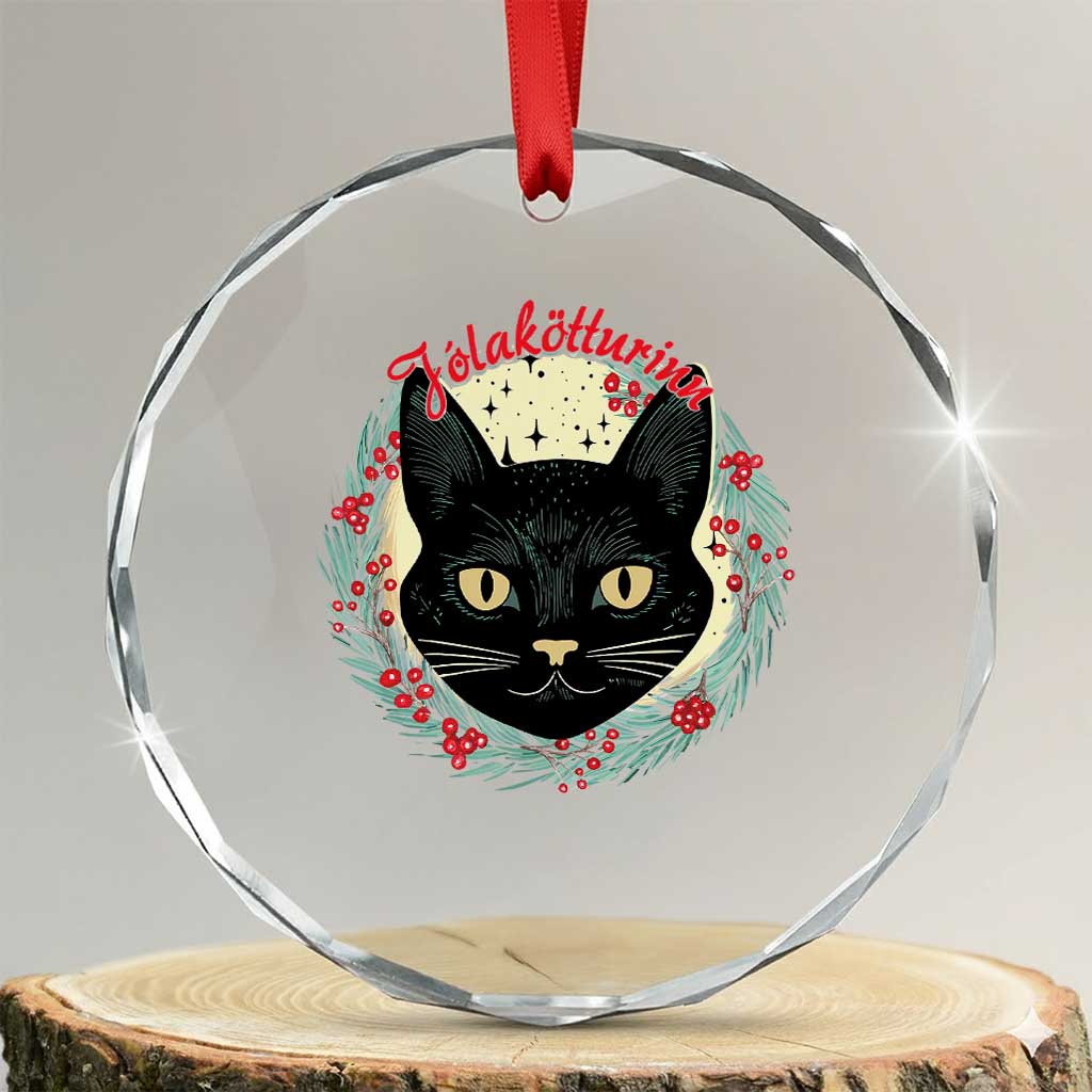 Funny Yule Cat Crystal Glass Ornament Jólakötturinn Yule Xmas Black Cat TS11