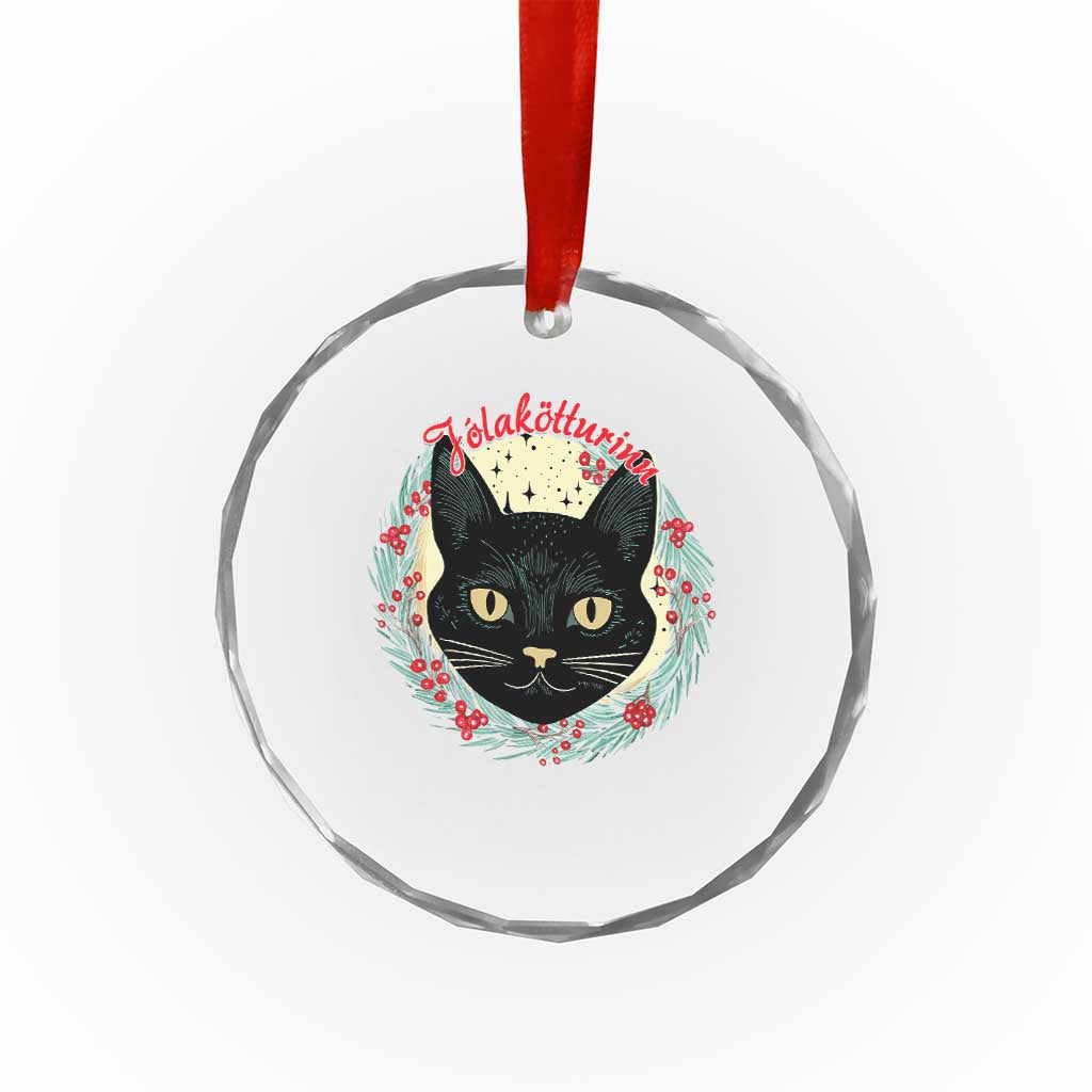 Funny Yule Cat Crystal Glass Ornament Jólakötturinn Yule Xmas Black Cat TS11