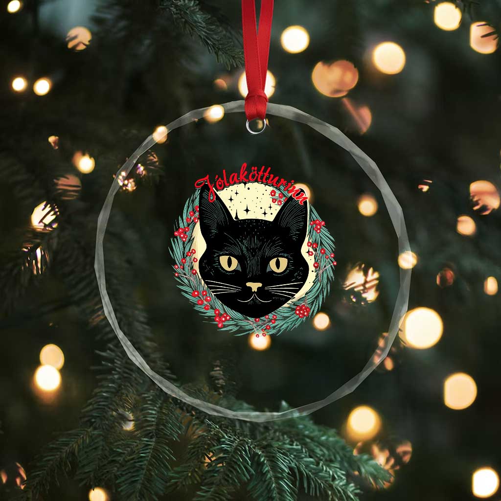 Funny Yule Cat Crystal Glass Ornament Jólakötturinn Yule Xmas Black Cat TS11