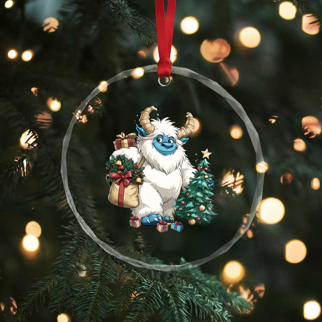 Funny Yule Yeti Crystal Glass Ornament Christmas Mythical Creature Winter Solstice TS11