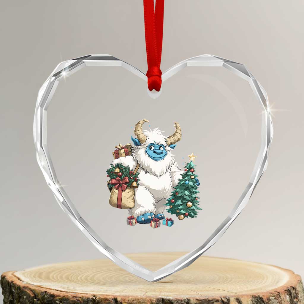 Funny Yule Yeti Heart Crystal Glass Ornament Christmas Mythical Creature Winter Solstice - Wonder Print Shop