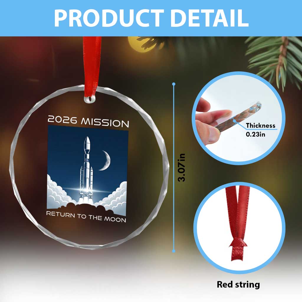 Future Lunar Mission 2026 Crystal Glass Ornament Rocket Launch Lunar Orbit Space Exploration