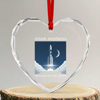 Future Lunar Mission 2026 Heart Crystal Glass Ornament Rocket Launch Lunar Orbit Space Exploration
