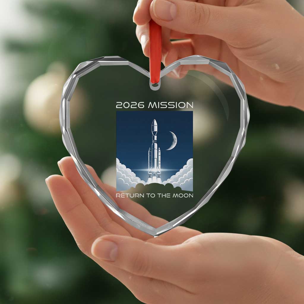 Future Lunar Mission 2026 Heart Crystal Glass Ornament Rocket Launch Lunar Orbit Space Exploration