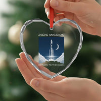 Future Lunar Mission 2026 Heart Crystal Glass Ornament Rocket Launch Lunar Orbit Space Exploration