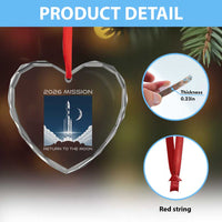 Future Lunar Mission 2026 Heart Crystal Glass Ornament Rocket Launch Lunar Orbit Space Exploration