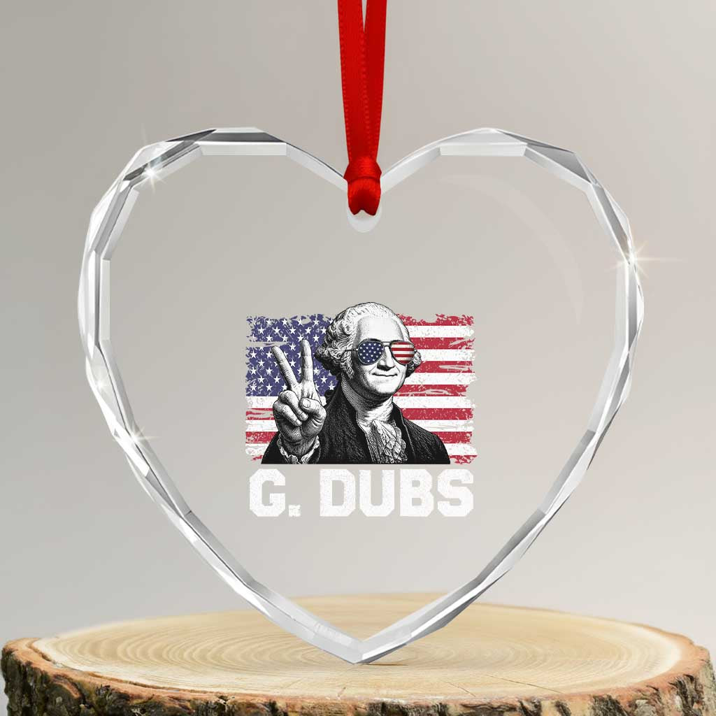 G Dubs George Washington Funny 4th Of July Heart Crystal Glass Ornament Vintage American Flag