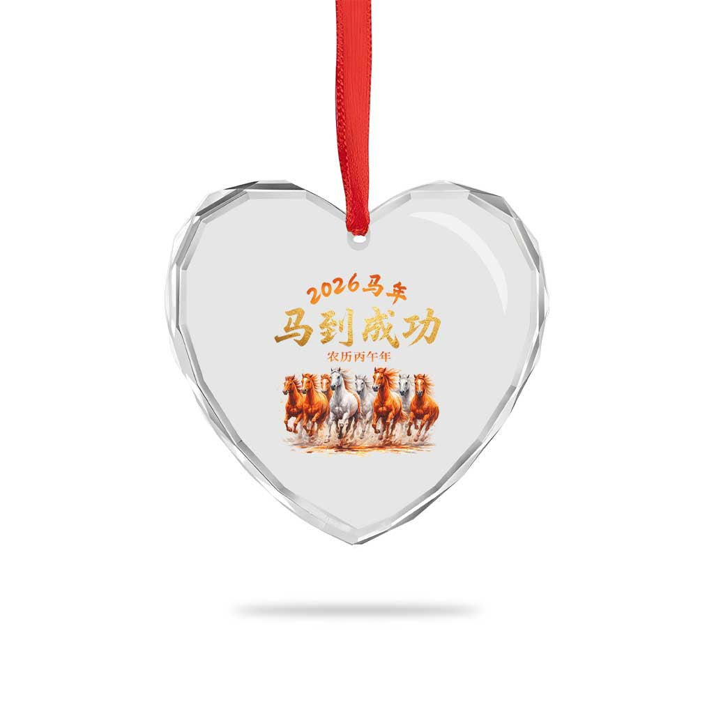 Gallop Of The 8 Horses Heart Crystal Glass Ornament Chinese New Year 2026 Year of The Horse