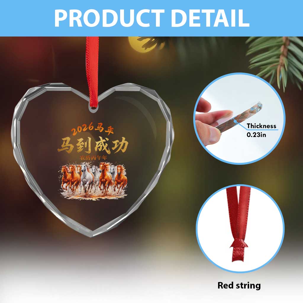 Gallop Of The 8 Horses Heart Crystal Glass Ornament Chinese New Year 2026 Year of The Horse