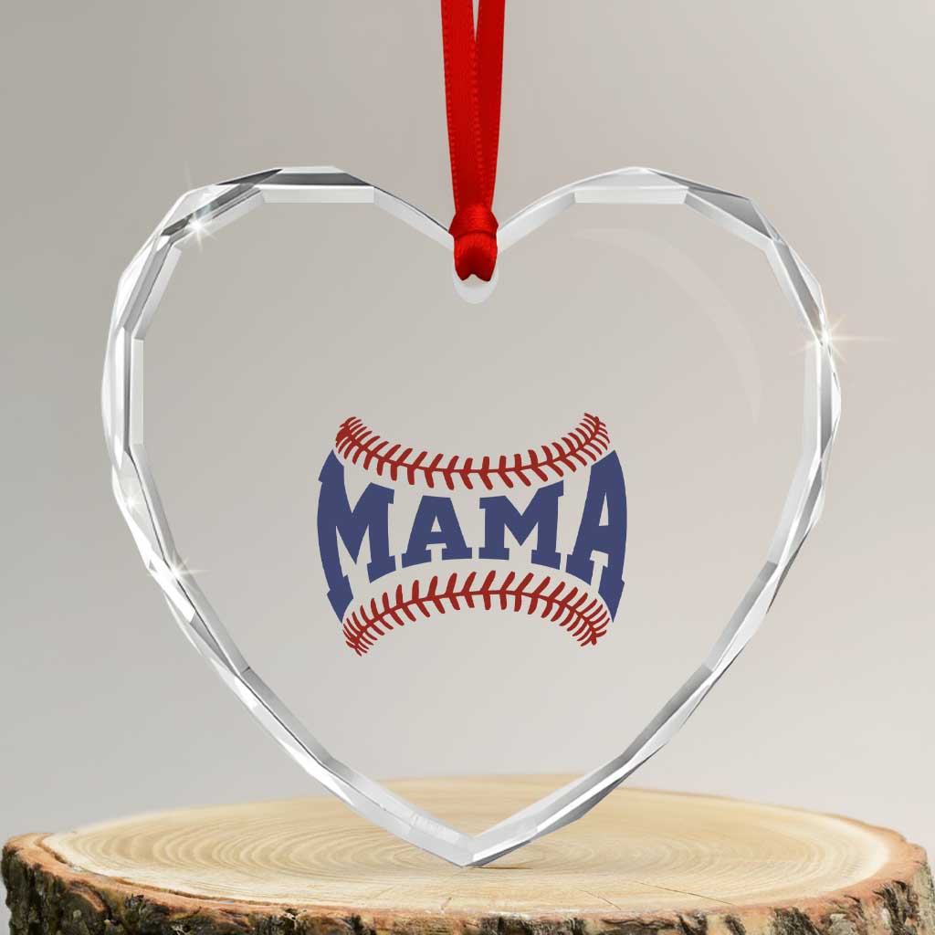 Game Day Baseball Mama Heart Crystal Glass Ornament Proud Mom Gift
