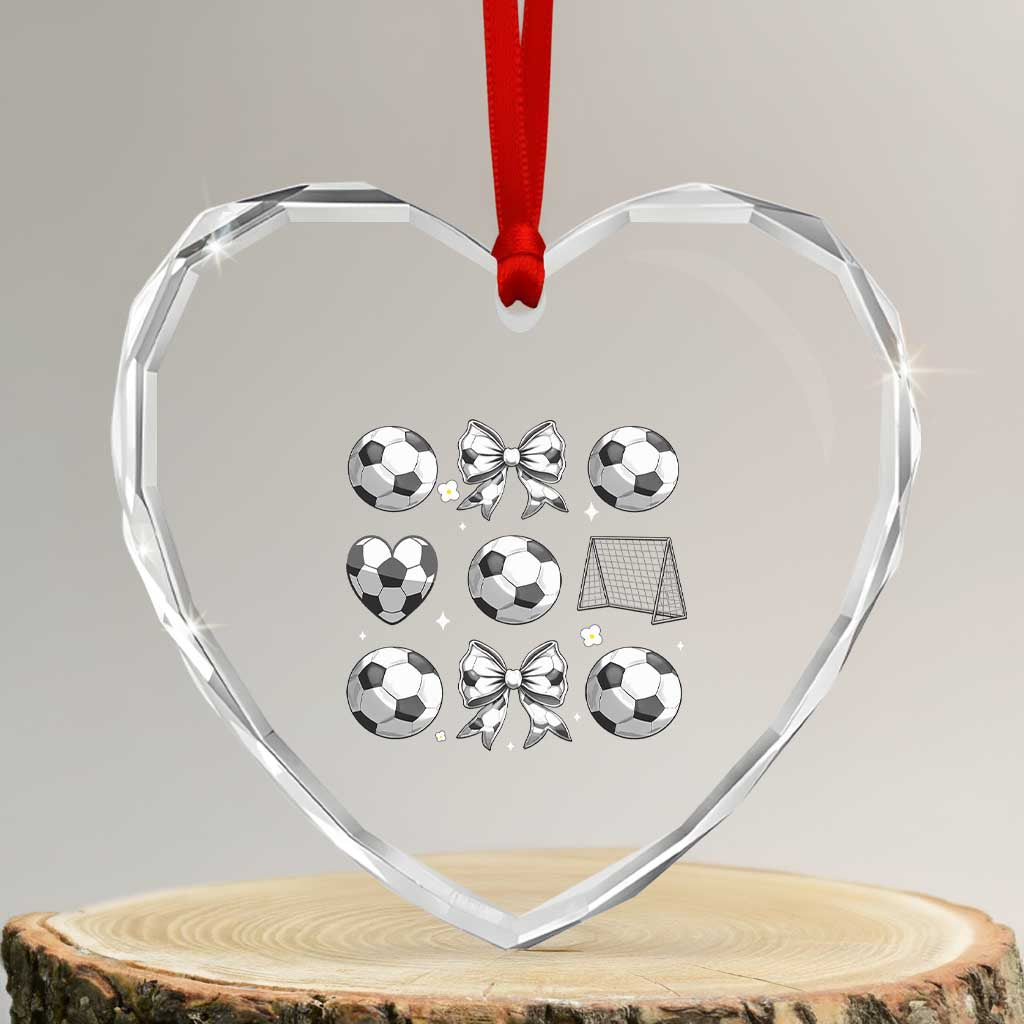 Game Day Coquette Aesthetic Heart Crystal Glass Ornament Soccer Mom Gifts